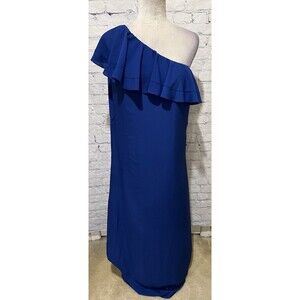 NWT Banana Republic One Shoulder Royal Blue Ruffle Tie Chiffon Maxi Dress Medium